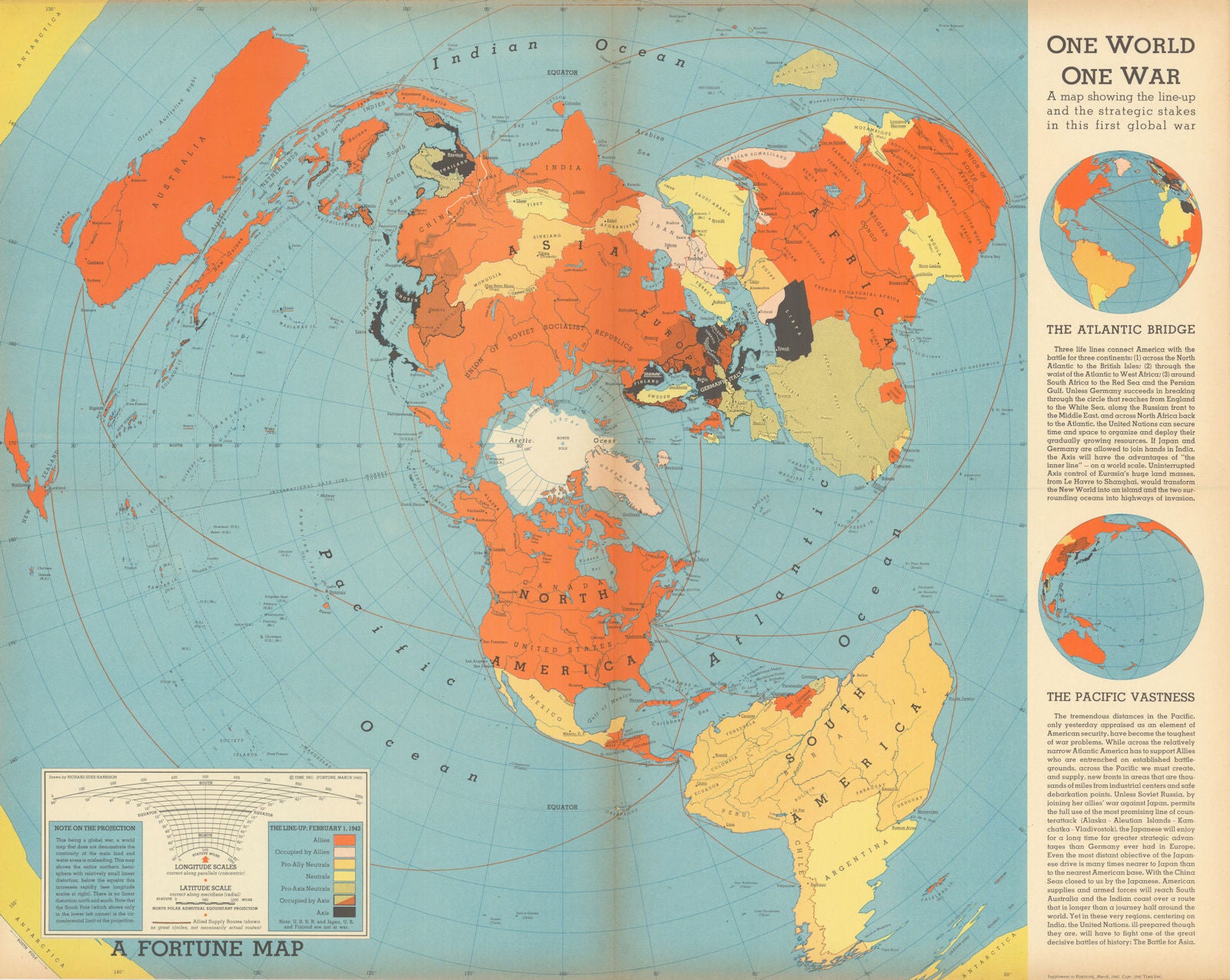 One World One War. A map showing the line-up… by Richard Edes Harrison 1942